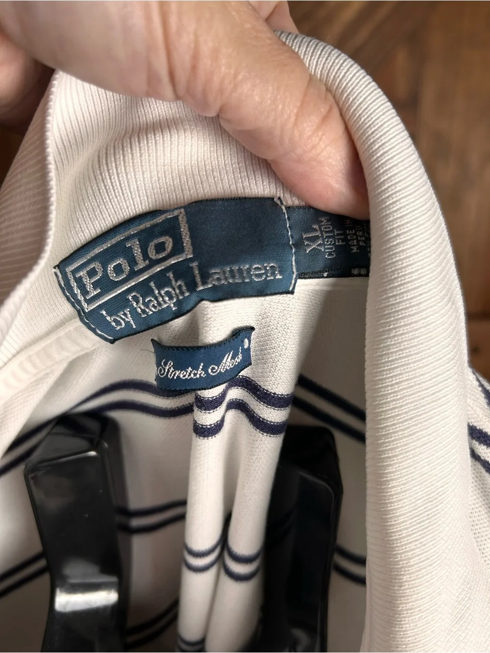 Polo by Ralph Lauren White Polo with Navy Stripes and Green Pony Logo